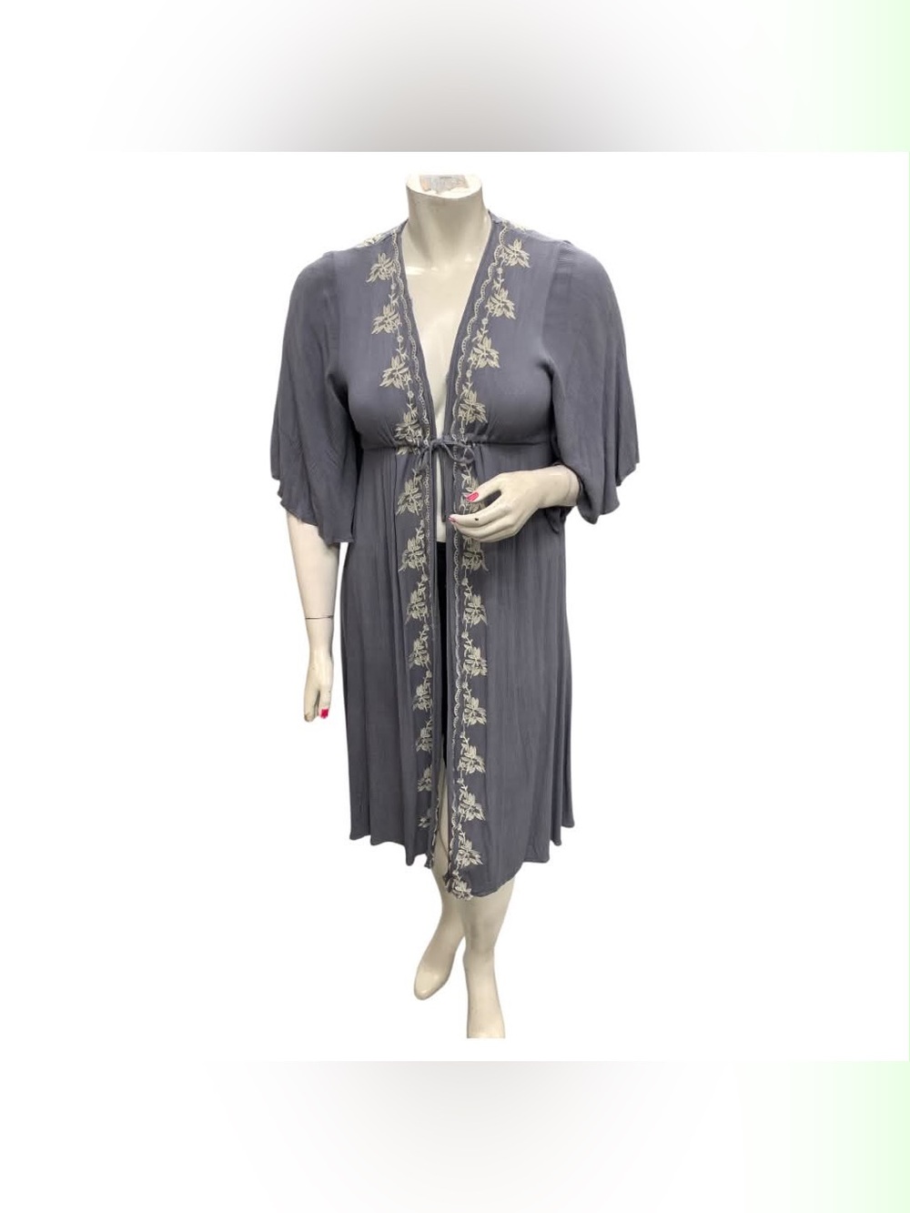 Easel Slate Gray Embroidered Wrap Dress